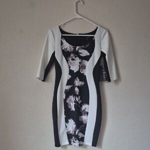Signature by Sangria Black and Cream Floral Dress